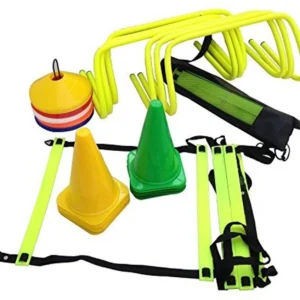 CF SPORTS 6 Inch Cones Pack of 6,10 Space Markers ,4 Meter Ladder, 6 Hurdle Agility Combo Football & Fitness Kit