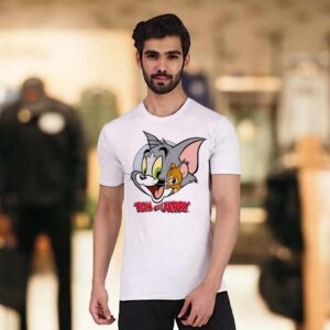 QUOOCO Men Cartoon Round Neck Polyester White, Black, Yellow T-Sh...