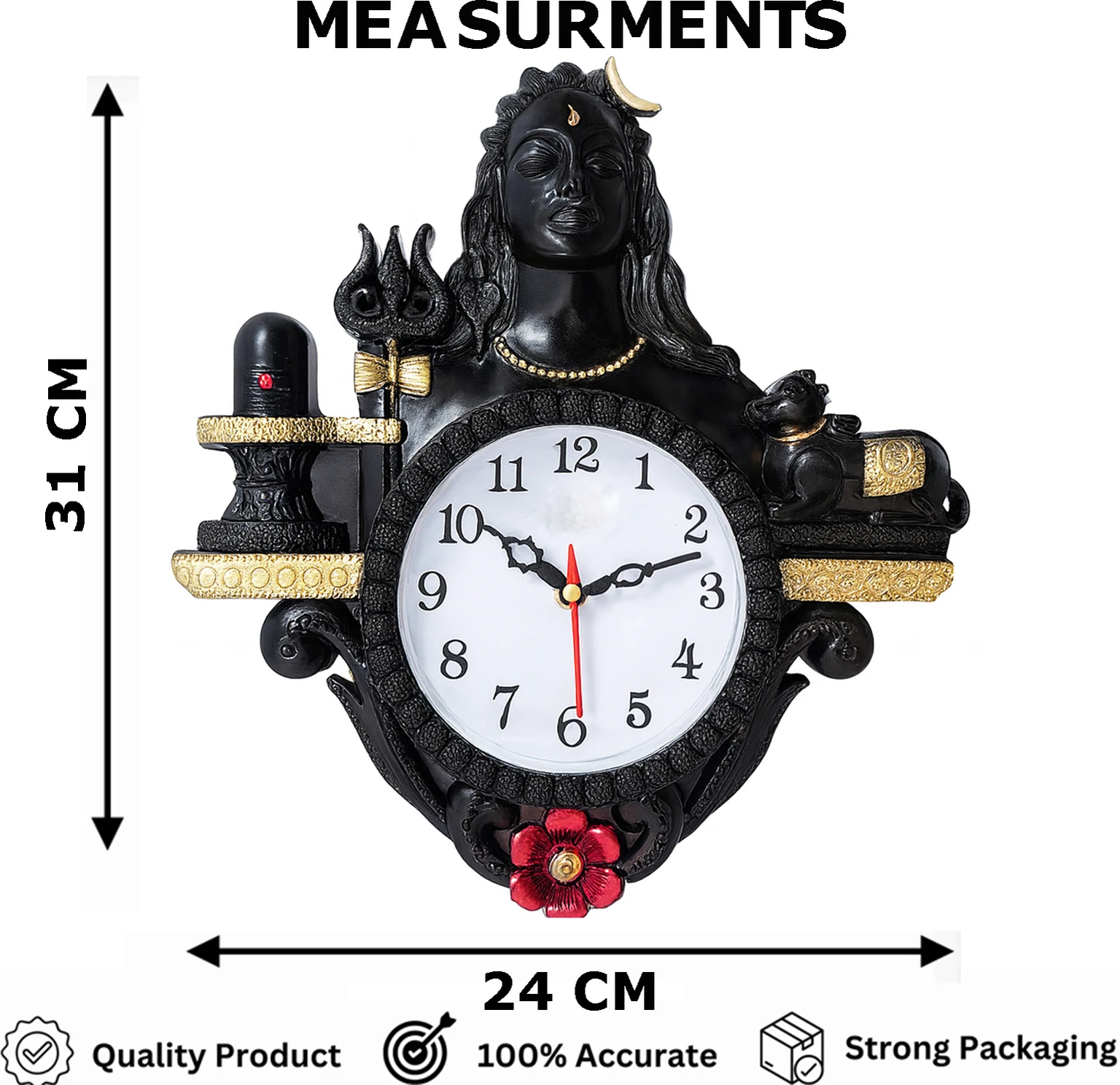 BIG BANG CREATIONS Analog 31 cm X 24 cm Wall Clock (Black, White, With Glass, Standard) - Image 2