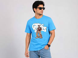 EDNIT ENTERPRISES Men Graphic Print Round Neck Pure Cotton Light Blue T-Shirt