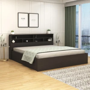 FURNIFINE Imperial Engineered Wood King Box Bed, 220 cm x 191 cm (7.22 ft x 6.27 ft) (Finish Color - Wenge, Delivery Condition - Knock Down)