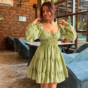 TANDUL Women Fit and Flare Green Mini/Short Dress