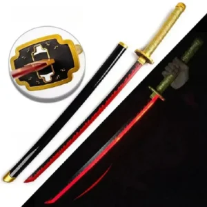 World Gift Mart Led Wooden Katana 104 Cm | Wooden Katana– Red Glowing Blade & Gold Handle Maces & Swords (Multicolor)
