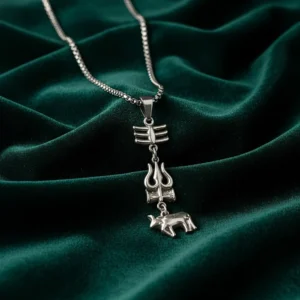 AGARWAPRODUCT Stainless Steel Trisul with nandi Pendant with Box Chain and Pendnat for Men Rhodium, Sterling Silver Brass Pendant Set