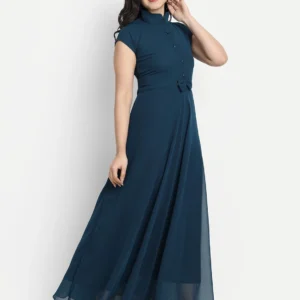 Raiyani Fabrics Women Fit and Flare Blue Maxi/Full Length Dress