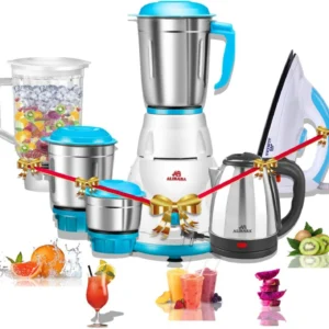 Alibaba Pearl Electric Kettle (2L, Silver) & 550 W Mixer Grinder (Starlet Super Combo 750 W Magic Dry Iron (White, Green), | 4 Jars | White & Sea Green)