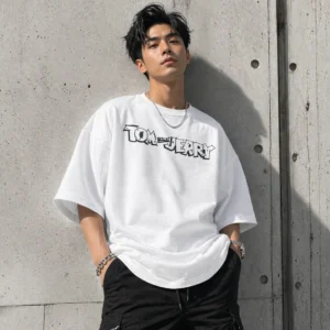 Hoffbuddy Men Typography, Cartoon Round Neck Organic Cotton White T-Shirt